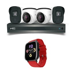 Picture of TVT 4 CCTV Cameras Combo (2 Indoor & 2 Outdoor CCTV Cameras) + DVR + HDD + Accessories + Power Supply + 90m Cable + Zebronics FIT180CH Smart Watch